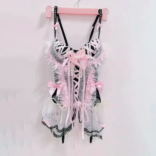 Bowknot ruffle lace hem cami top