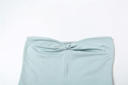 Sweetheart neck ruched solid tube crop top