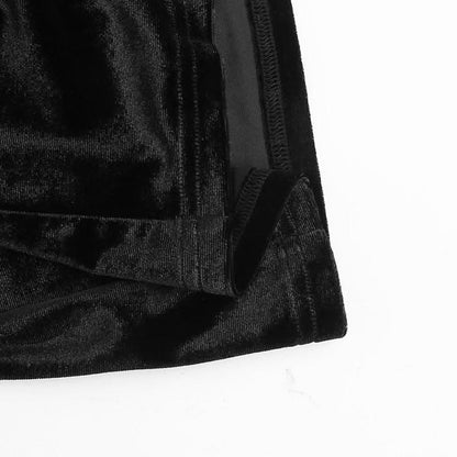 Hollow out slit halter irregular velvet cut out midi dress