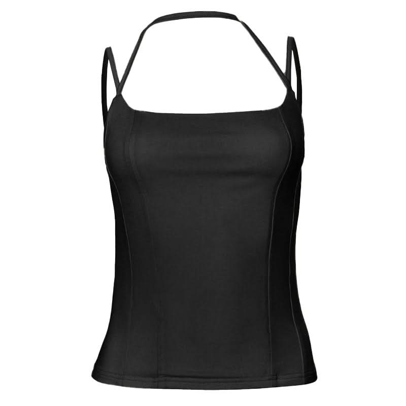 Square neck halter backless solid cami top