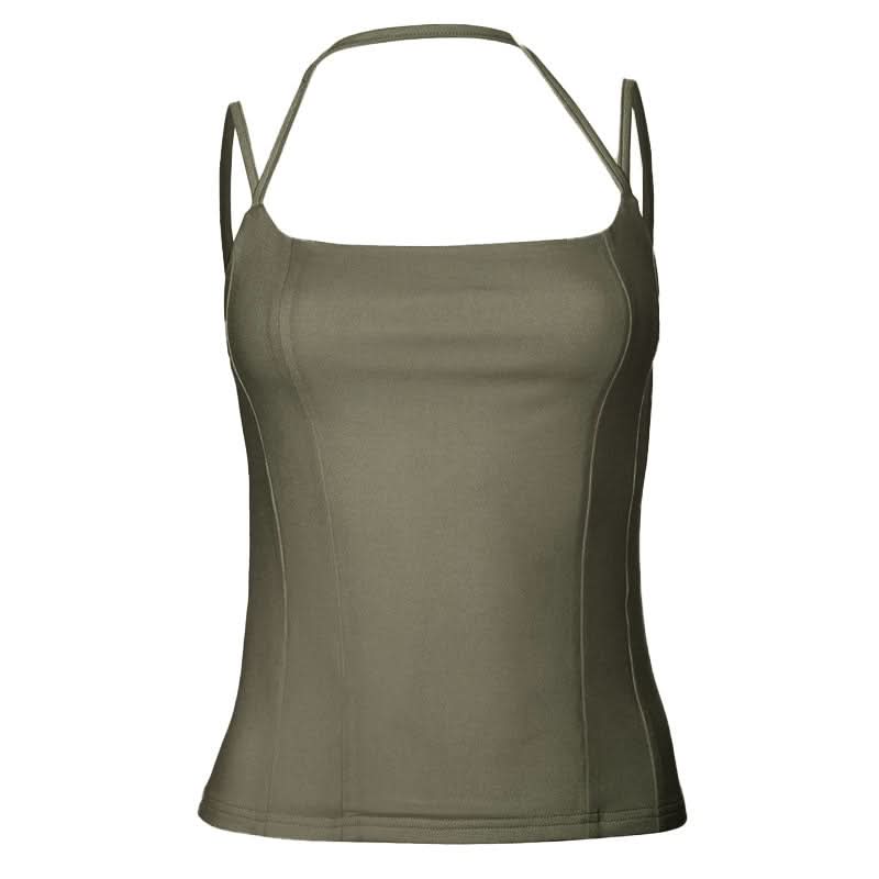 Square neck halter backless solid cami top