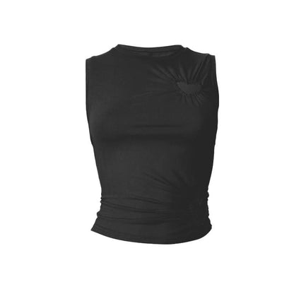 Crewneck ruched heart hollow out irregular cut out top