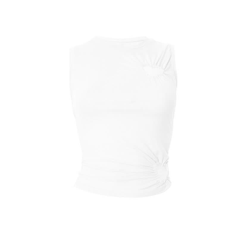 Crewneck ruched heart hollow out irregular cut out top