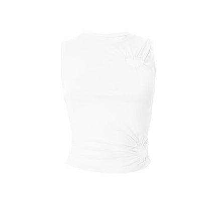 Crewneck ruched heart hollow out irregular cut out top