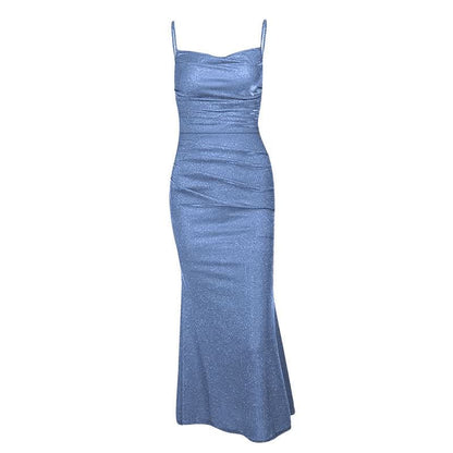 Ruched square neck backless cami midi dress