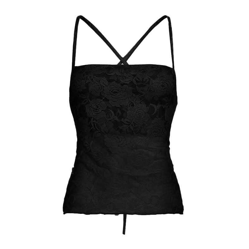 Self tie cross back lace cami top