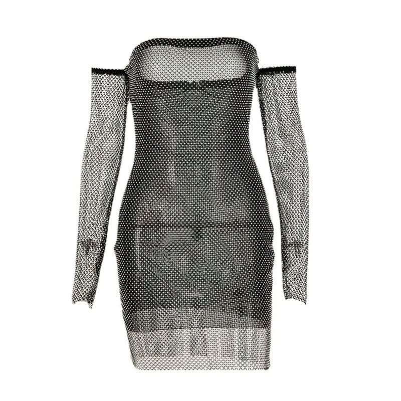 Beaded fishnet tube mini dress