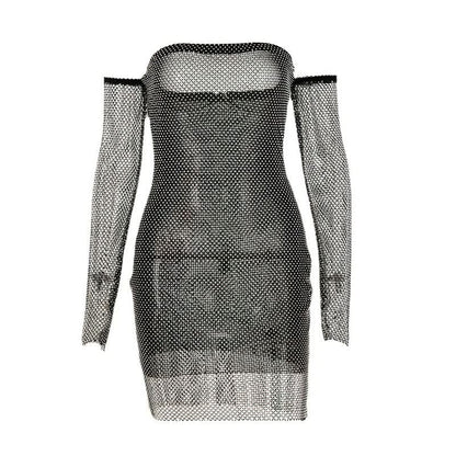 Beaded fishnet tube mini dress