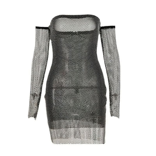 Beaded fishnet tube mini dress
