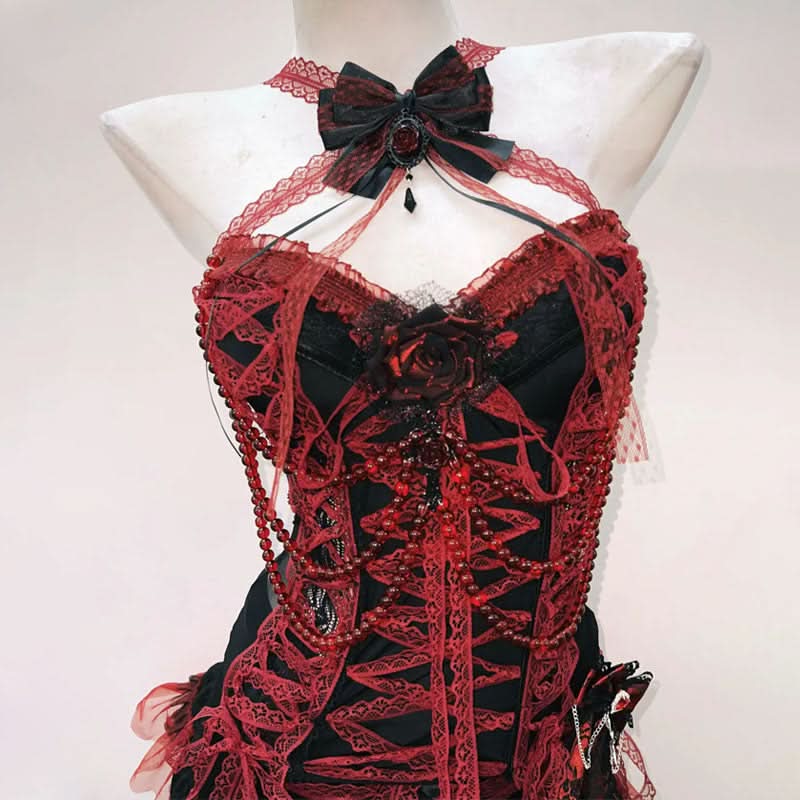 Bowknot cross back lace up flower applique top