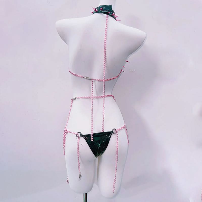 Metal chain rivet applique cross front pant set