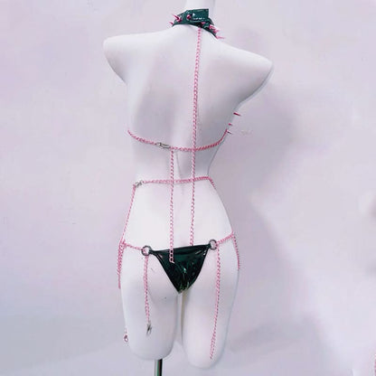 Metal chain rivet applique cross front pant set