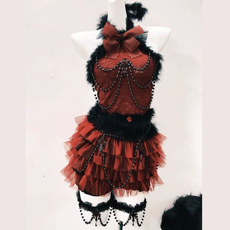 Beaded bowknot fluffy flower applique mini dress