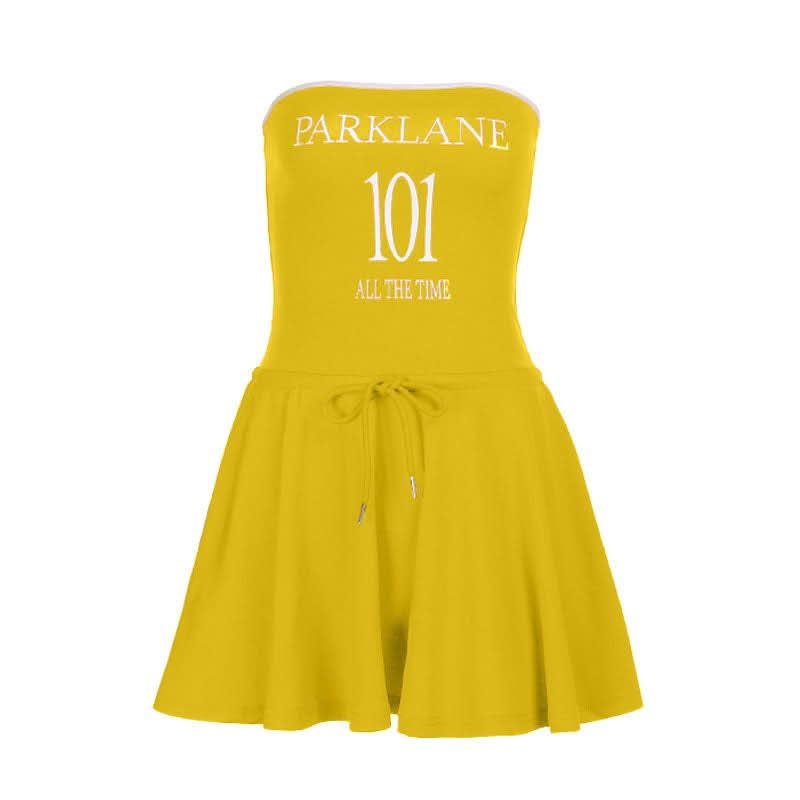 Self tie letter pattern backless tube mini dress