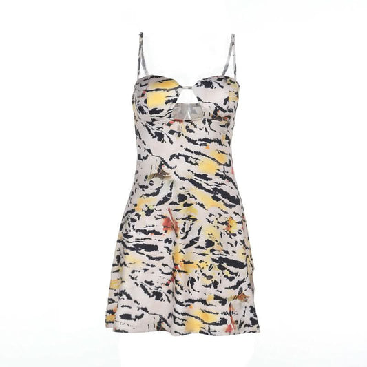 Tiger print hollow out cami mini dress