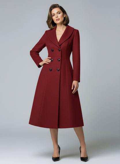 Woolen Double-Breasted A-line Midi Coat With Shawl Collar For Women 2026