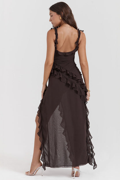 Sexy Ruffled Panel Split Hem Boho Dress