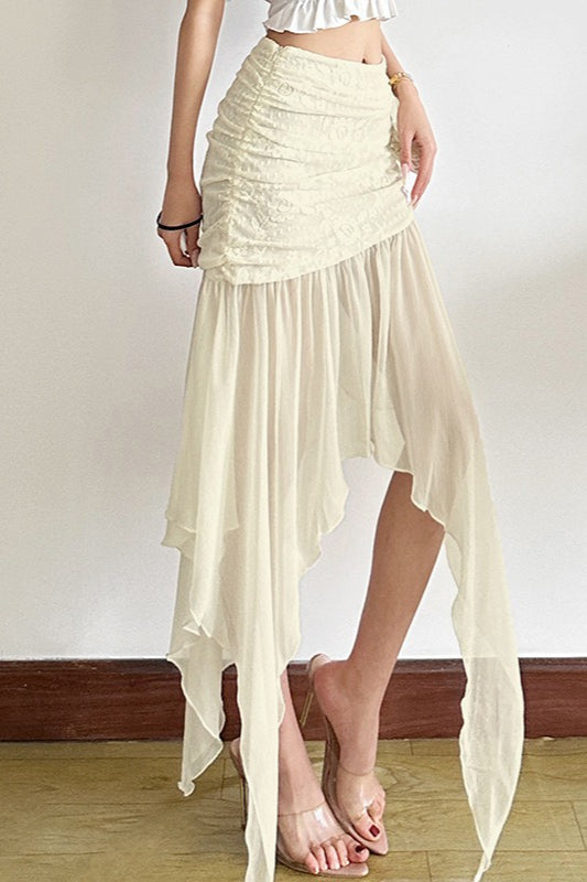 High Waist Mesh Asymmetrical Skirt
