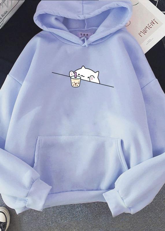 Adorable Cat Boba Hoodie - Soft & Cozy Women’s Sweatshirt
