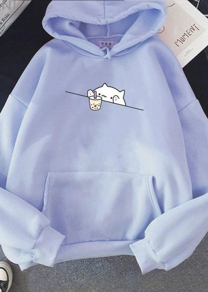 Adorable Cat Boba Hoodie - Soft & Cozy Women’s Sweatshirt