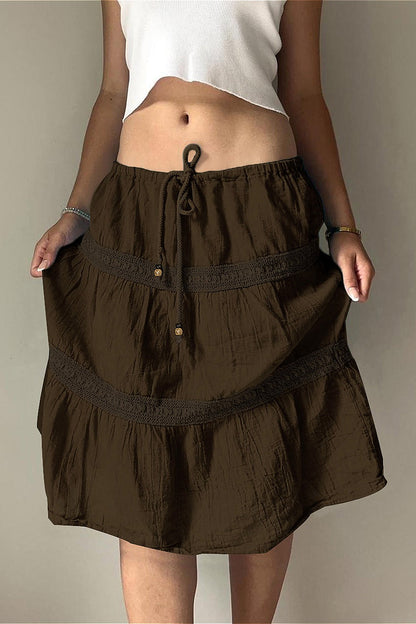 Vintage Brown Pleated A-Line Skirt