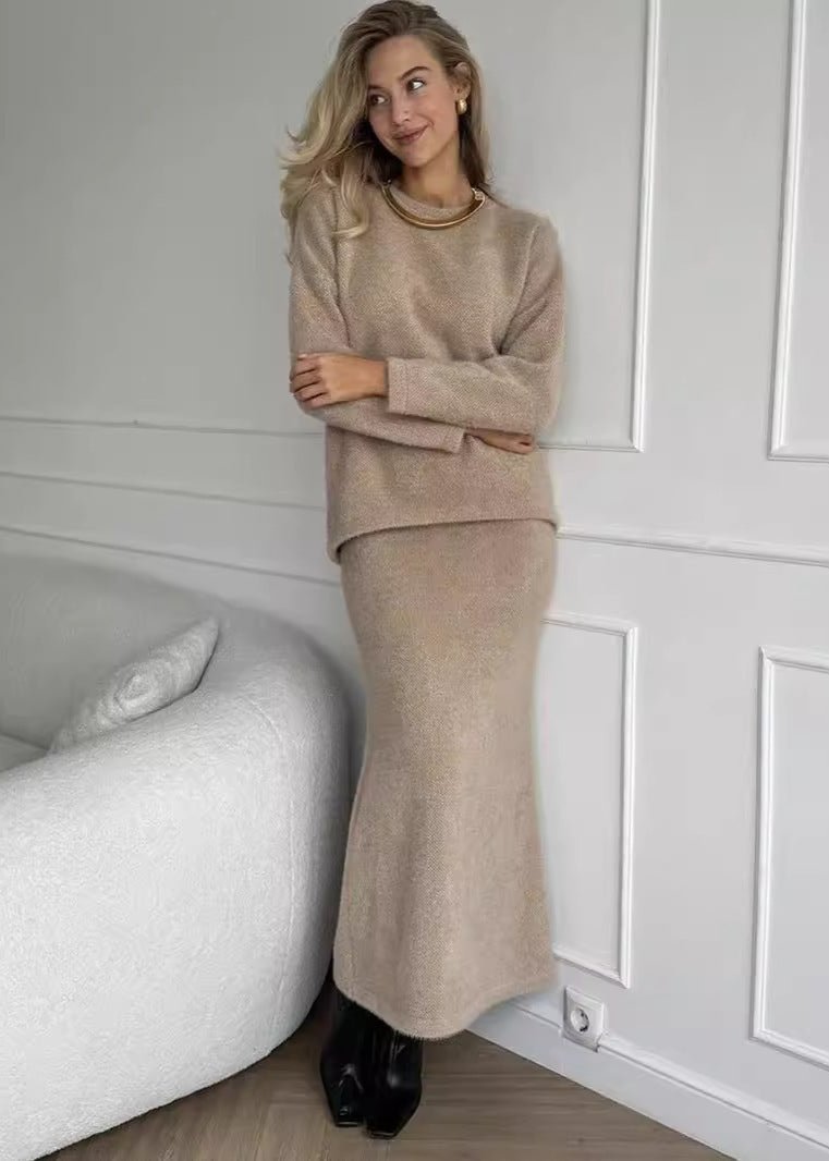Luxe Cozy Knit Sweater & Fishtail Skirt Set