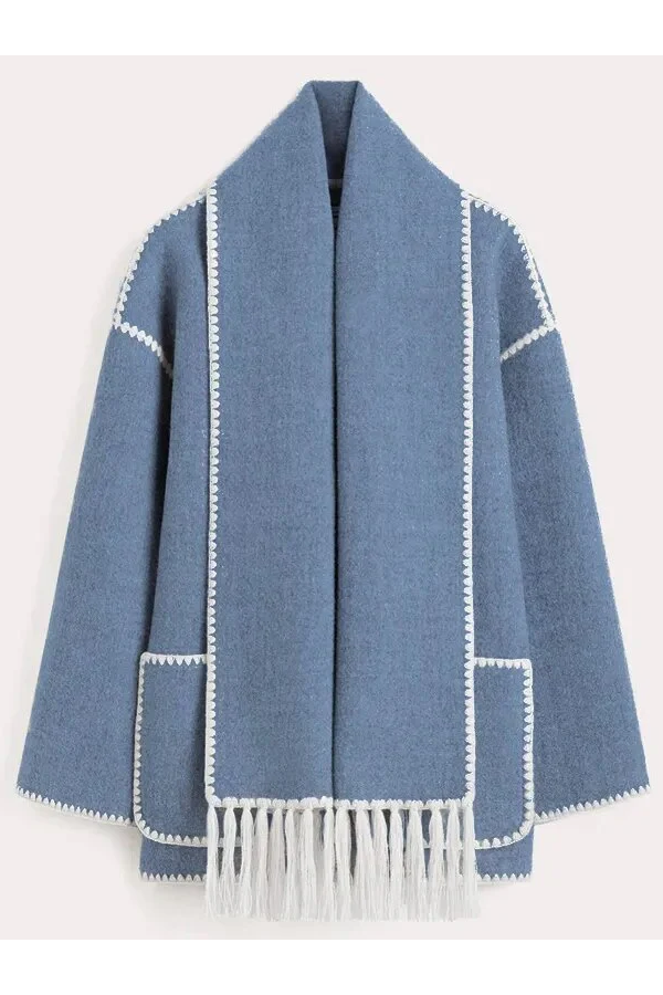 Scarf-Neckline Felt Woolen Coat