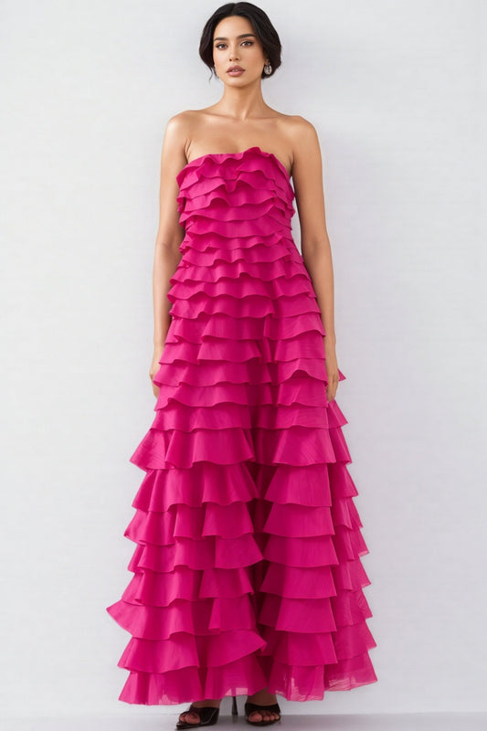 Elija Pink Ruffled Layered Maxi Dress