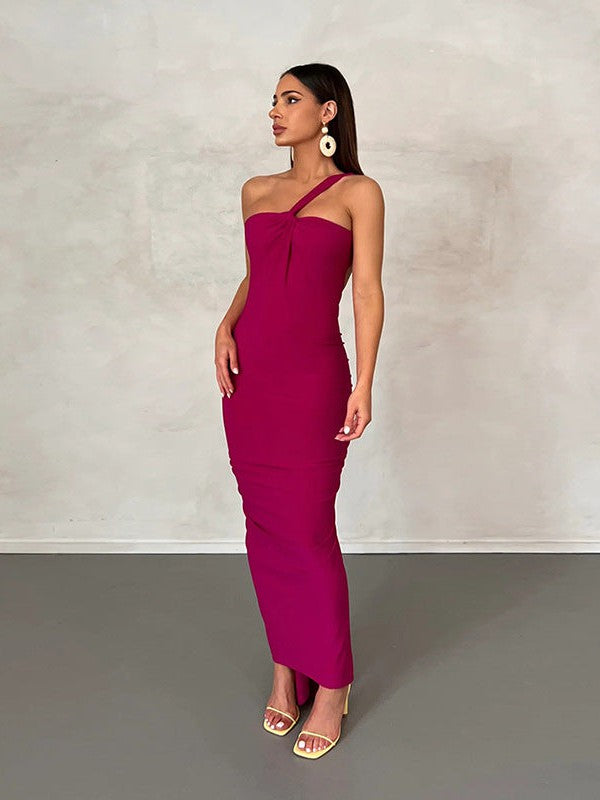 Oblique Twist Shoulder Backless Dress
