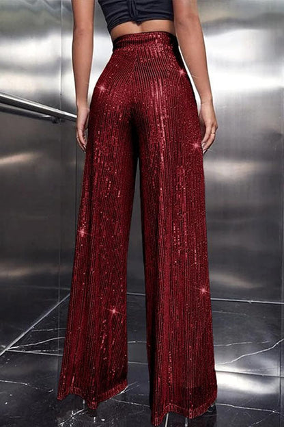 Sparkly Elastic Waist Wide Leg Sequin Pants