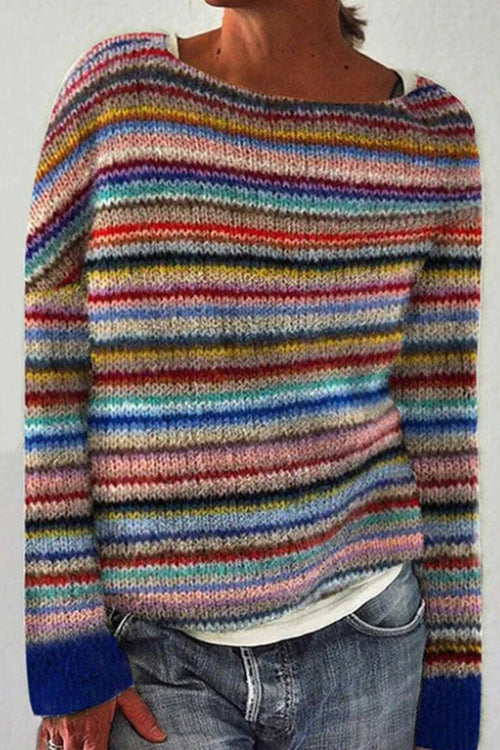 Crewneck Vibrant Rainbow Chunky Knit Sweater(in 4 Patterns)