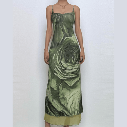 U neck flower print mesh cami maxi dress-final-sale