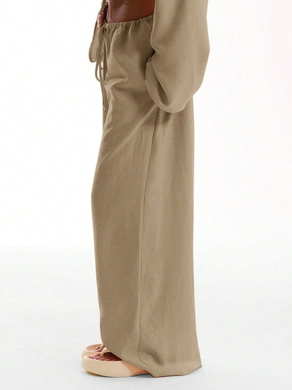 Solid Color Loose-fitting Drawstring Trousers