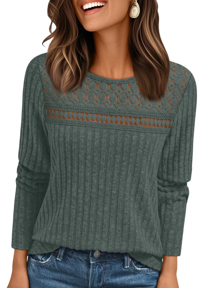 Pit Strip Loose Hollow Lace Stitching T-shirts