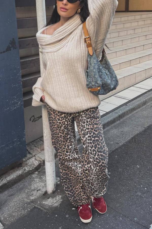 Fashionable Irregular Collar Loose Casual Knitted Sweater