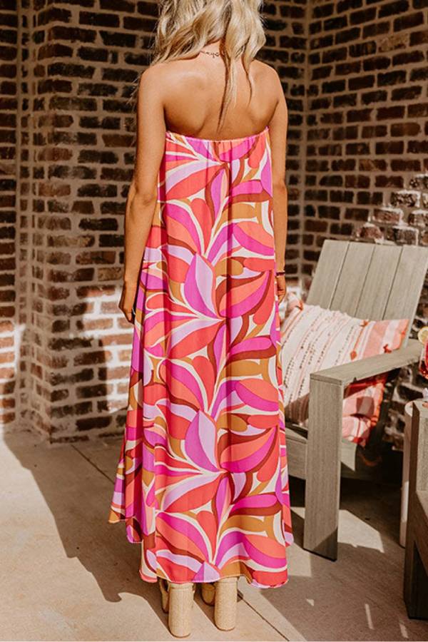 Rose Floral High Low Bandeau Vacay Dress