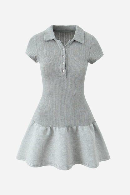 Polo Collar Short Sleeve Knit Mini Dress