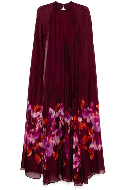 Sabrina Floral Printed Cape Sleeve Maxi Dress