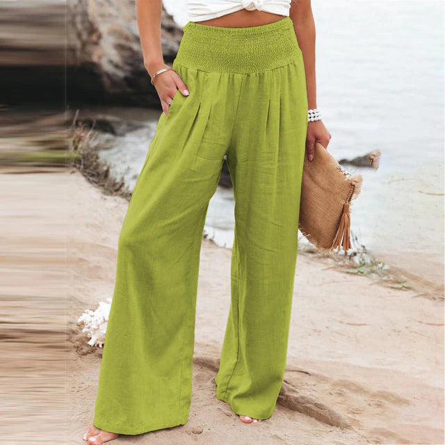 Women's High-Waisted Linen Wide-Leg Pants – Breathable Casual Summer Trousers