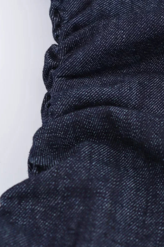 Lapel Collar Button Front Ruched Waist Denim Maxi Dress