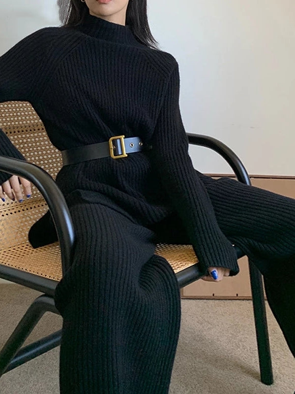 Stripe Soft Knit Turtle Neck Coord Set