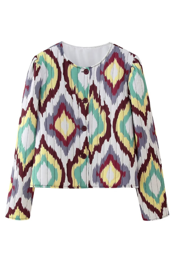 Printed Single-Breasted Cotton Jacket + Casual Trousers Set