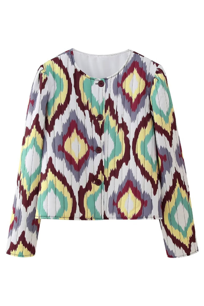 Printed Single-Breasted Cotton Jacket + Casual Trousers Set