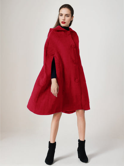 Black Woolen Cape Coat With Hood Oversized Poncho Winter Outerwear For Women 2026