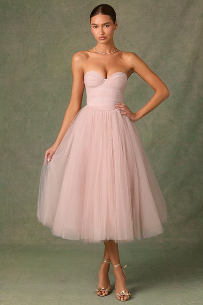 Sheer Bustier Strapless Cocktail Dress