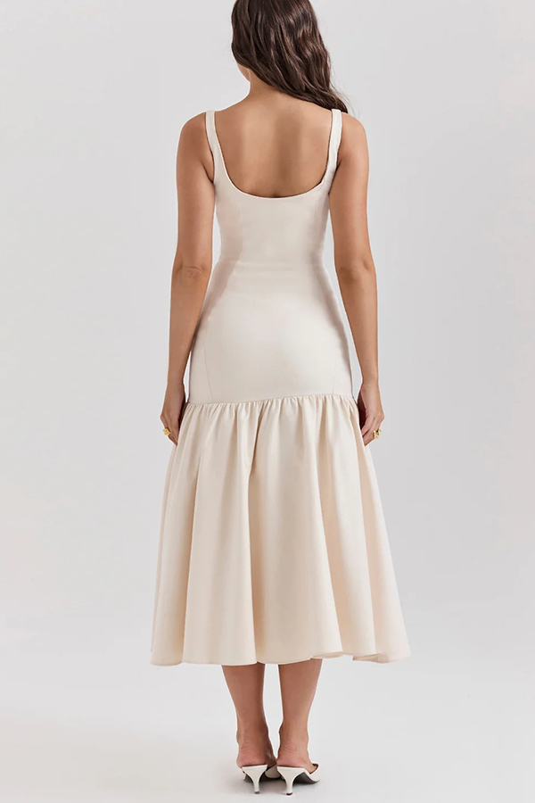 Graceful Silhouette Square Neck Wide Strap Drop Waist Midi Dress