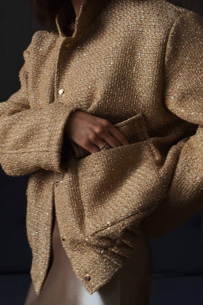 Sequin Stand Collar Pocket Jacket