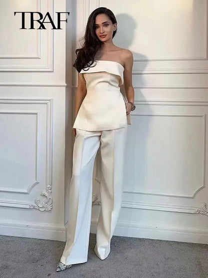 Off Shoulder Tube Top & Wide Leg Pant Coord Set