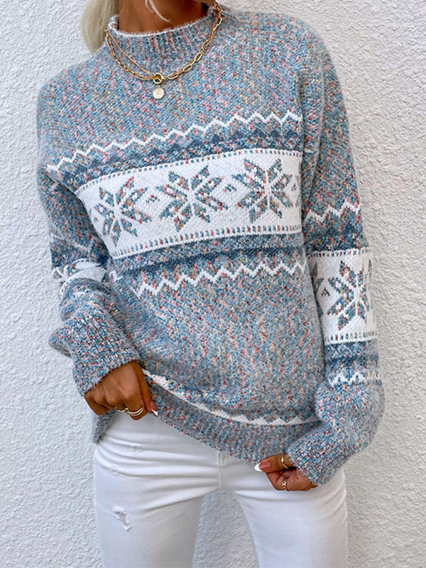 Snowflake Jacquard Mock Neck Sweater