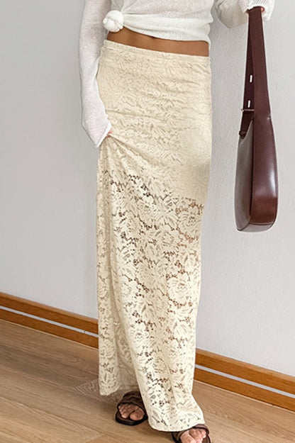 Sheer Jacquard Lace Maxi Skirt